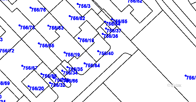 Parcela st. 756/40 v KÚ Kobeřice u Brna, Katastrální mapa