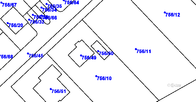 Parcela st. 756/50 v KÚ Kobeřice u Brna, Katastrální mapa