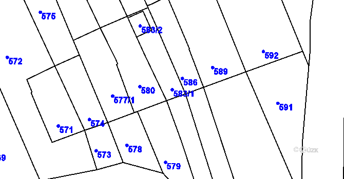 Parcela st. 583/1 v KÚ Kobeřice u Brna, Katastrální mapa