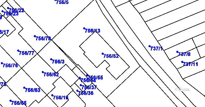 Parcela st. 756/52 v KÚ Kobeřice u Brna, Katastrální mapa