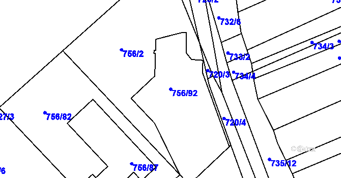 Parcela st. 756/92 v KÚ Kobeřice u Brna, Katastrální mapa
