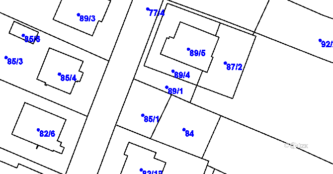 Parcela st. 89/1 v KÚ Kobeřice ve Slezsku, Katastrální mapa