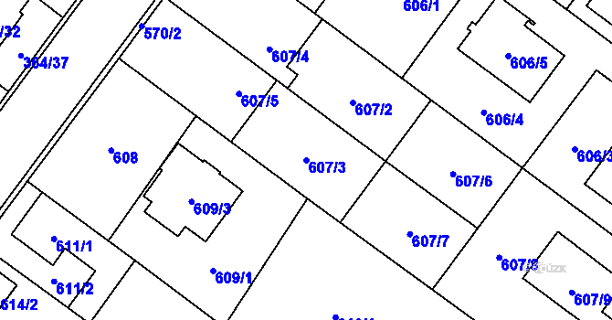 Parcela st. 607/3 v KÚ Kobeřice ve Slezsku, Katastrální mapa
