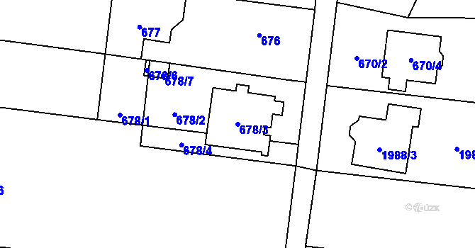 Parcela st. 678/3 v KÚ Kobeřice ve Slezsku, Katastrální mapa