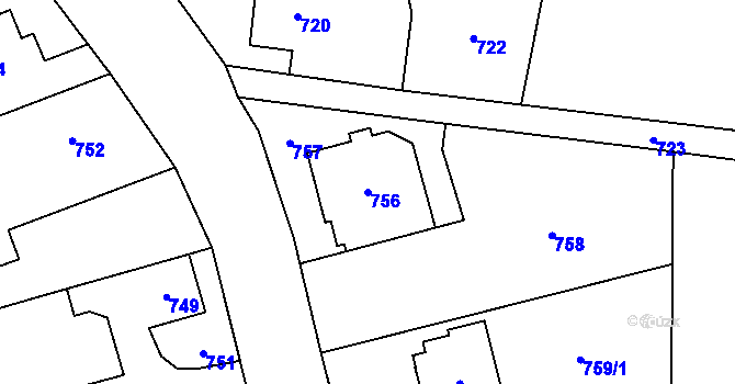 Parcela st. 756 v KÚ Kobeřice ve Slezsku, Katastrální mapa
