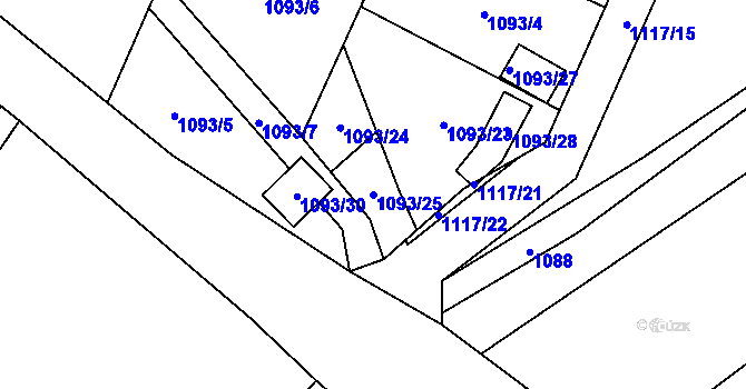 Parcela st. 1093/25 v KÚ Koblov, Katastrální mapa