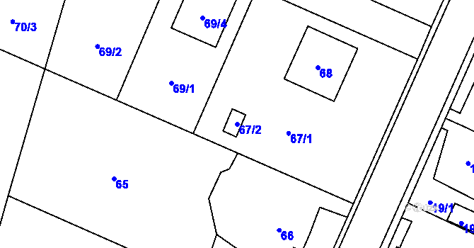 Parcela st. 67/2 v KÚ Koblov, Katastrální mapa