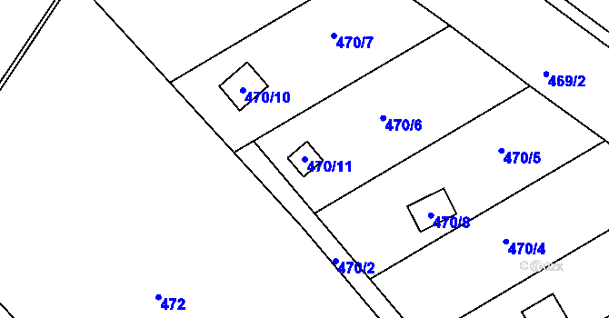 Parcela st. 470/11 v KÚ Koblov, Katastrální mapa