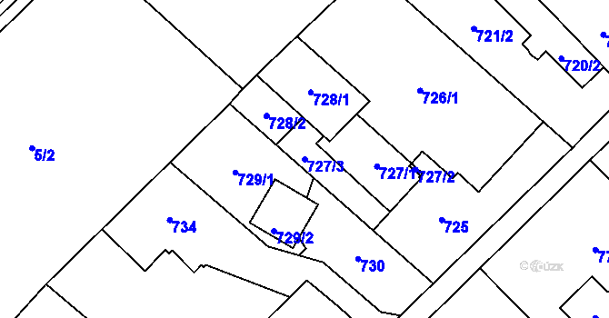 Parcela st. 727/3 v KÚ Koblov, Katastrální mapa