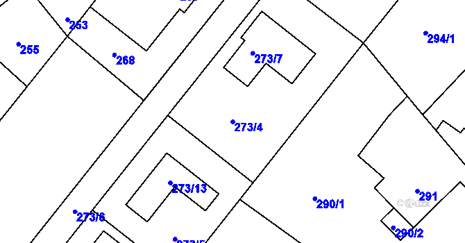 Parcela st. 273/4 v KÚ Koblov, Katastrální mapa