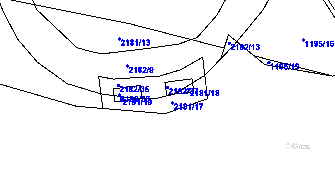 Parcela st. 2182/37 v KÚ Koblov, Katastrální mapa