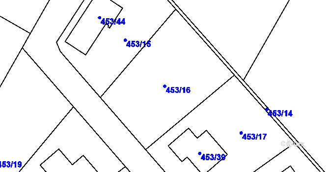 Parcela st. 453/16 v KÚ Koblov, Katastrální mapa