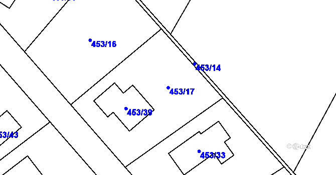 Parcela st. 453/17 v KÚ Koblov, Katastrální mapa