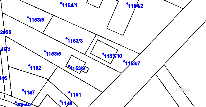 Parcela st. 1153/10 v KÚ Koblov, Katastrální mapa