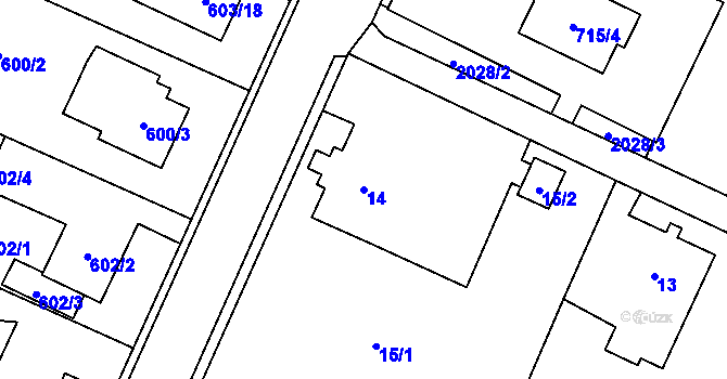 Parcela st. 14 v KÚ Koblov, Katastrální mapa