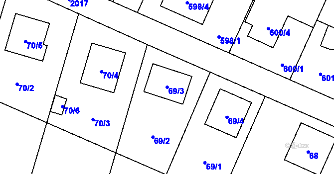 Parcela st. 69/3 v KÚ Koblov, Katastrální mapa