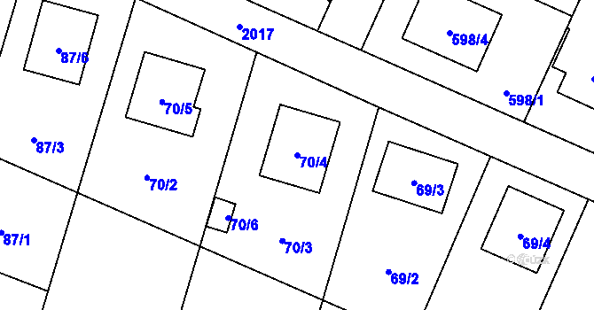 Parcela st. 70/4 v KÚ Koblov, Katastrální mapa