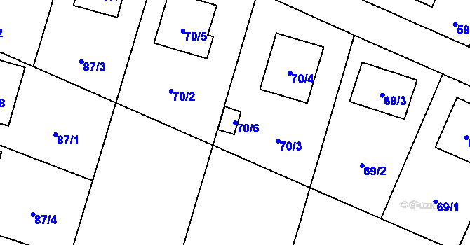 Parcela st. 70/6 v KÚ Koblov, Katastrální mapa