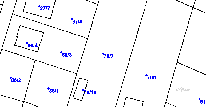 Parcela st. 70/7 v KÚ Koblov, Katastrální mapa