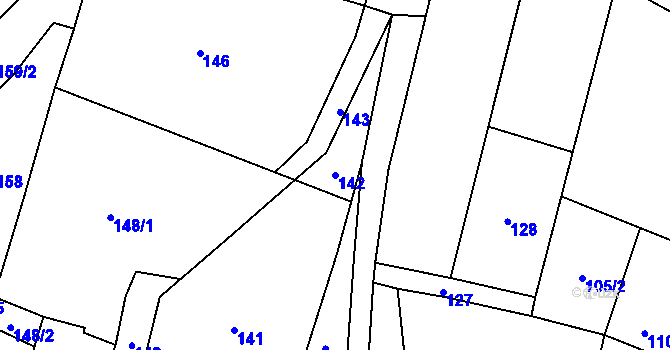 Parcela st. 142 v KÚ Koblov, Katastrální mapa