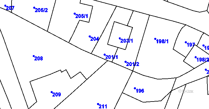 Parcela st. 201/1 v KÚ Koblov, Katastrální mapa