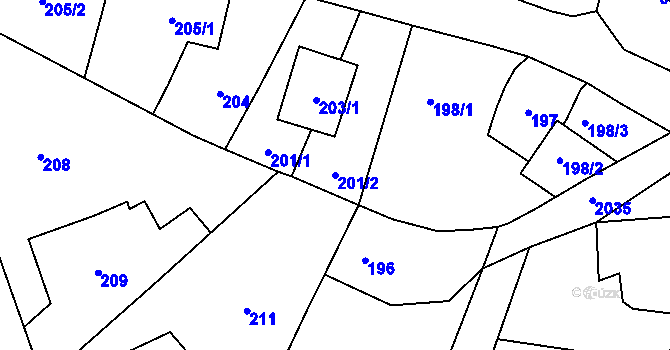 Parcela st. 201/2 v KÚ Koblov, Katastrální mapa
