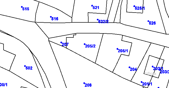 Parcela st. 205/2 v KÚ Koblov, Katastrální mapa
