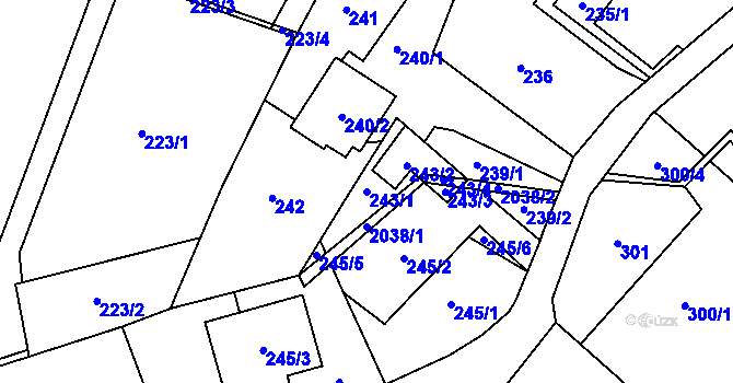 Parcela st. 243/1 v KÚ Koblov, Katastrální mapa