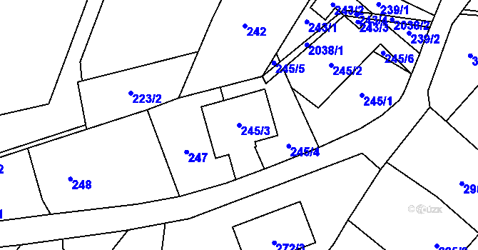 Parcela st. 245/3 v KÚ Koblov, Katastrální mapa