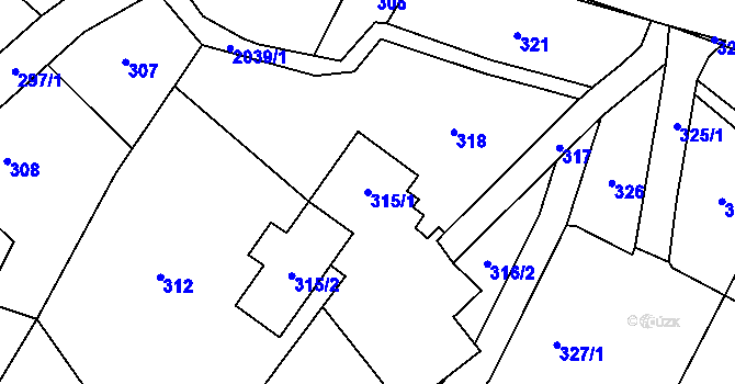 Parcela st. 315/1 v KÚ Koblov, Katastrální mapa