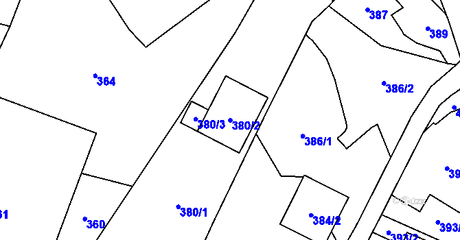 Parcela st. 380/2 v KÚ Koblov, Katastrální mapa