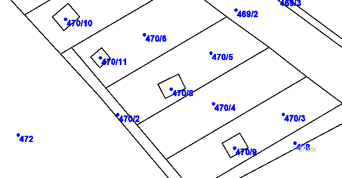Parcela st. 470/8 v KÚ Koblov, Katastrální mapa