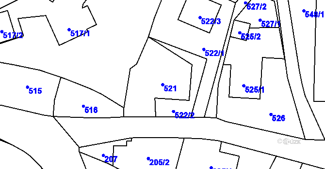 Parcela st. 521 v KÚ Koblov, Katastrální mapa