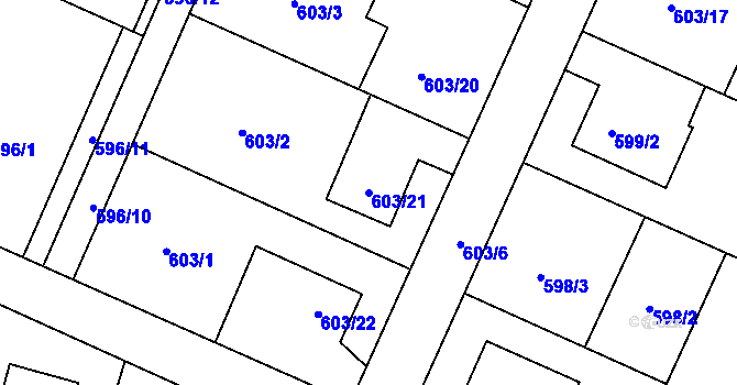 Parcela st. 603/21 v KÚ Koblov, Katastrální mapa