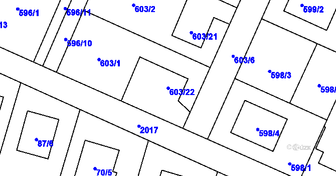 Parcela st. 603/22 v KÚ Koblov, Katastrální mapa