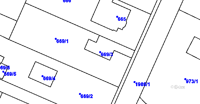 Parcela st. 669/3 v KÚ Koblov, Katastrální mapa