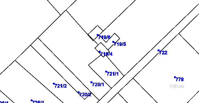 Parcela st. 719/4 v KÚ Koblov, Katastrální mapa
