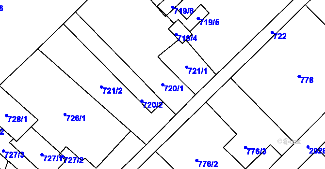 Parcela st. 720/1 v KÚ Koblov, Katastrální mapa