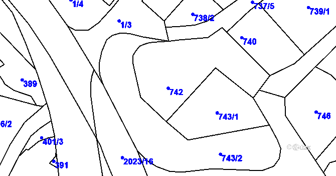 Parcela st. 742 v KÚ Koblov, Katastrální mapa