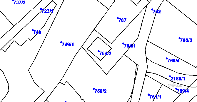 Parcela st. 764/2 v KÚ Koblov, Katastrální mapa