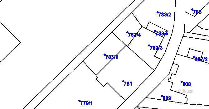 Parcela st. 783/1 v KÚ Koblov, Katastrální mapa