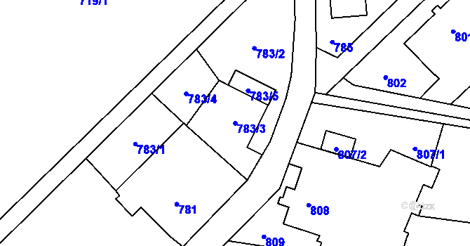 Parcela st. 783/3 v KÚ Koblov, Katastrální mapa