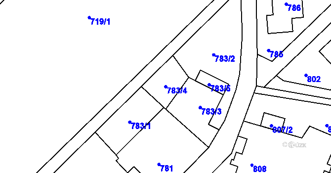 Parcela st. 783/4 v KÚ Koblov, Katastrální mapa
