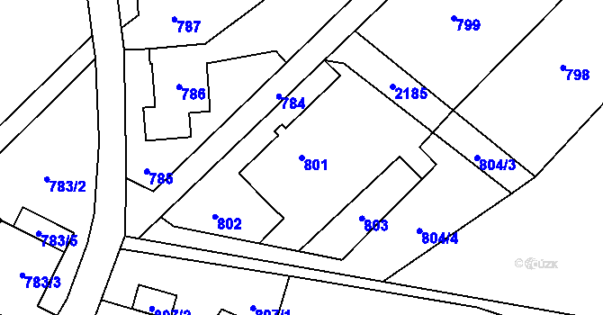Parcela st. 801 v KÚ Koblov, Katastrální mapa