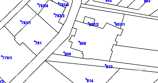 Parcela st. 808 v KÚ Koblov, Katastrální mapa