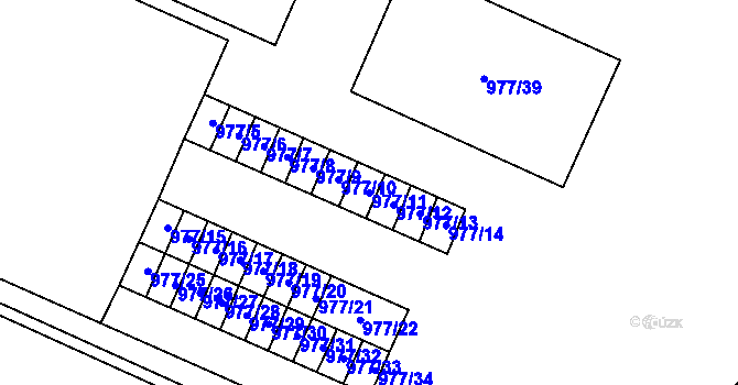 Parcela st. 977/11 v KÚ Koblov, Katastrální mapa