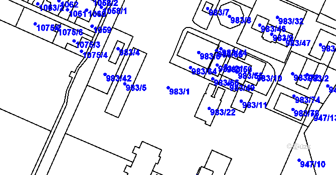 Parcela st. 983/1 v KÚ Koblov, Katastrální mapa