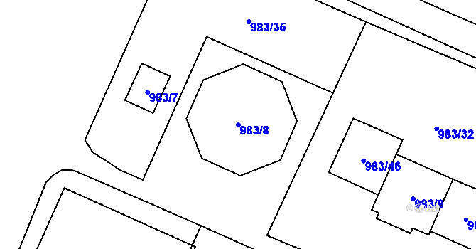 Parcela st. 983/8 v KÚ Koblov, Katastrální mapa
