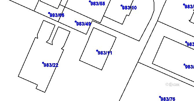 Parcela st. 983/11 v KÚ Koblov, Katastrální mapa