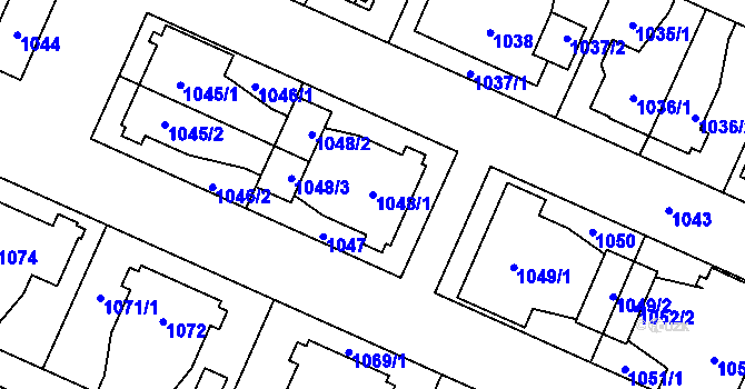 Parcela st. 1048/1 v KÚ Koblov, Katastrální mapa
